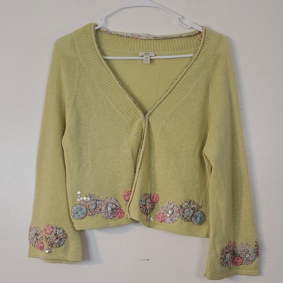 J. Jill Sweaters - J.Jill Lightweight Throw On Sweater Cotton Linen Quilted Embroidery Size MP BoHo